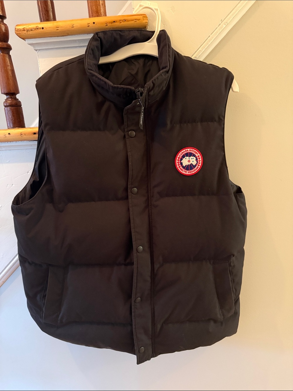 Canada Goose Black Puffer Vest with Red Logo Patch